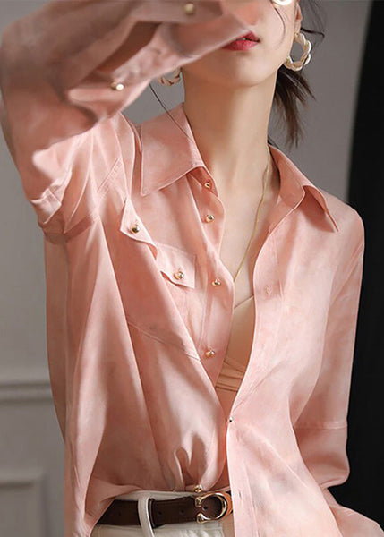 Collar Blouse Pink Chic Peter Spring Pan Top Button Chiffon FashionChic