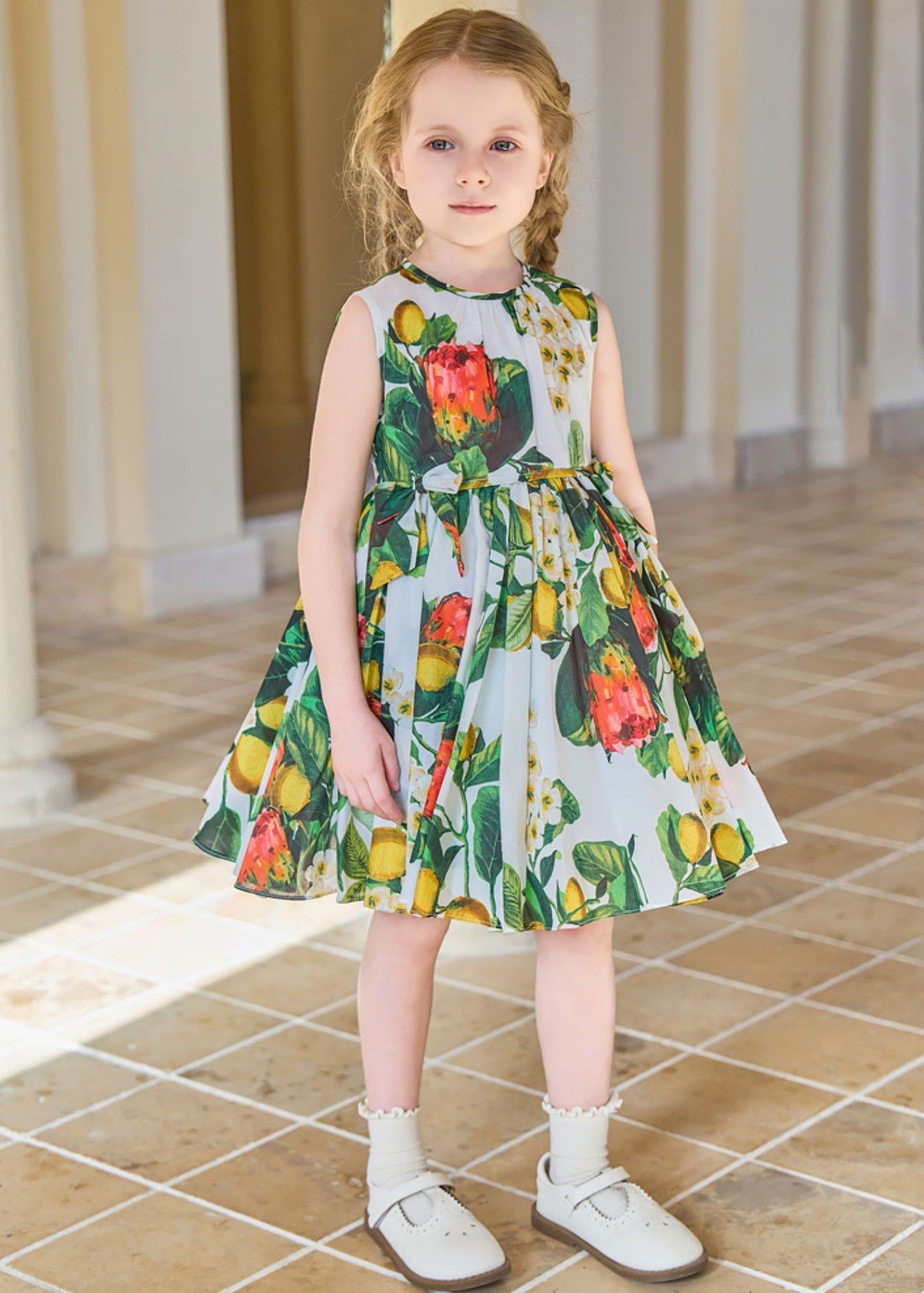 Chic Pink Print Bow Cotton Girls Dress Sleeveless TT014 MM-RCTZSDGL240816