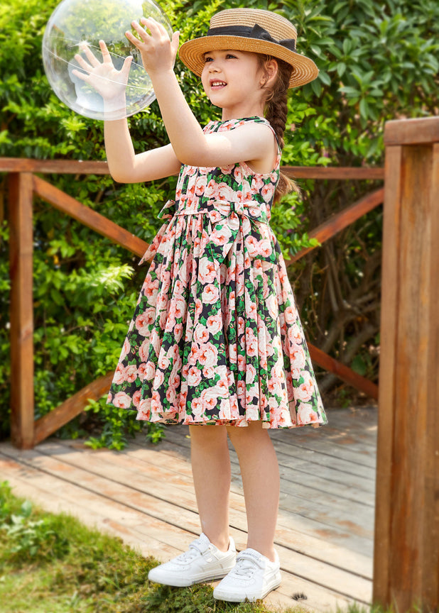 Chic Pink Print Bow Cotton Girls Dress Sleeveless TT014 MM-RCTZSDGL240816