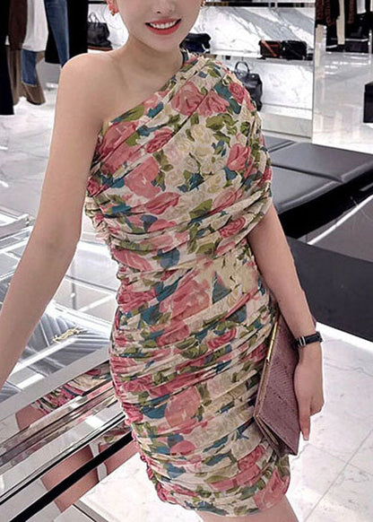 Chic Pink Print Wrinkled Cotton Mid Dress Summer KK064 SH-LF-SDM240602