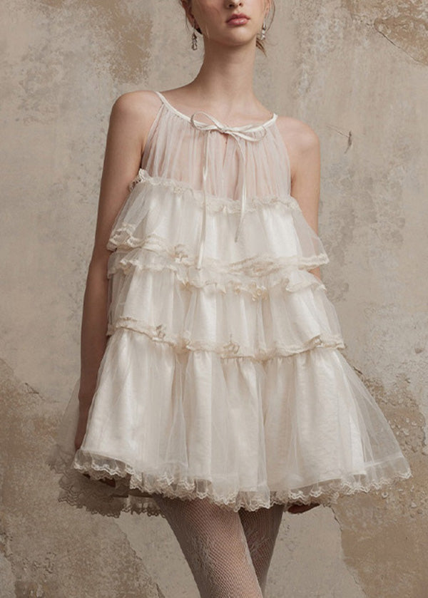 Ruffled Patchwork Tulle Pink Chic Summer Dresses Mini FashionChic