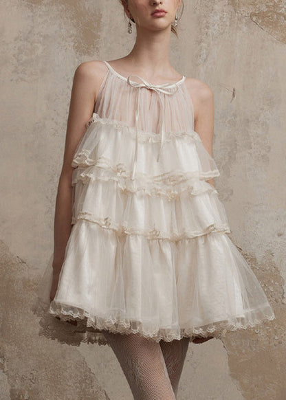 Ruffled Patchwork Tulle Pink Chic Summer Dresses Mini FashionChic