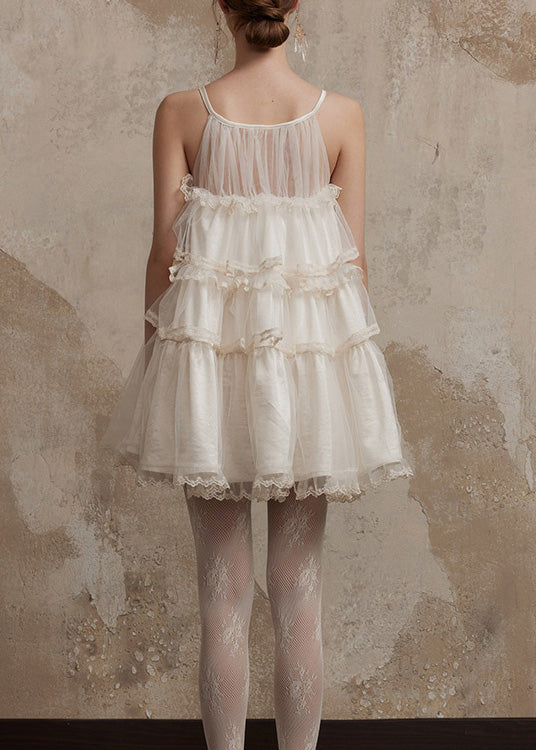 Ruffled Patchwork Tulle Pink Chic Summer Dresses Mini FashionChic