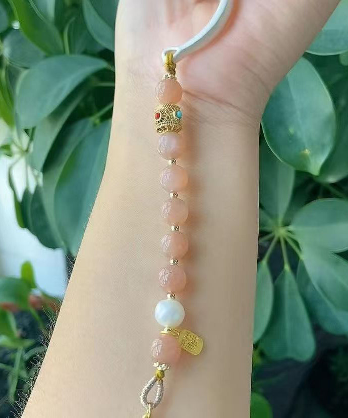 Chic Pink Sterling Silver Inlaid Jade Auspicious Clouds Charm Bracelet AB1095 Genistyle Shop