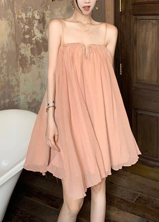 Tulle Dress Wrinkled Summer Pink Chic Strap Spaghetti FashionChic