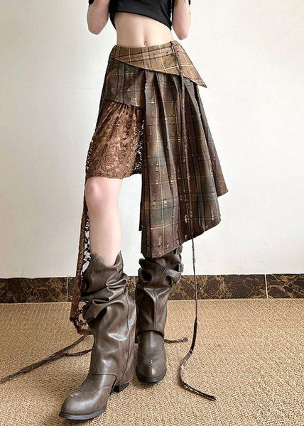 Plaid Lace Summer Patchwork Chic Skirt Asymmetrical Cotton FashionChic