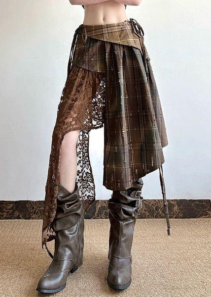 Plaid Lace Summer Patchwork Chic Skirt Asymmetrical Cotton FashionChic