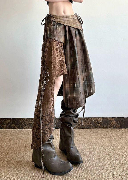 Plaid Lace Summer Patchwork Chic Skirt Asymmetrical Cotton FashionChic