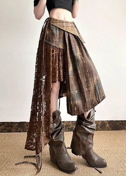 Plaid Lace Summer Patchwork Chic Skirt Asymmetrical Cotton FashionChic