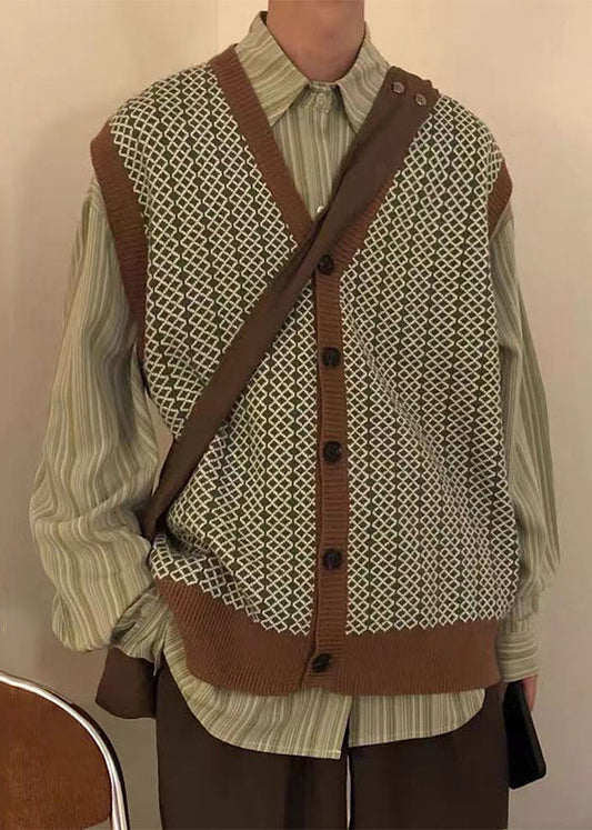 Chic Plaid Button Mens Knit Pullover Vest V Neck Sleeveless RJ029 ABC