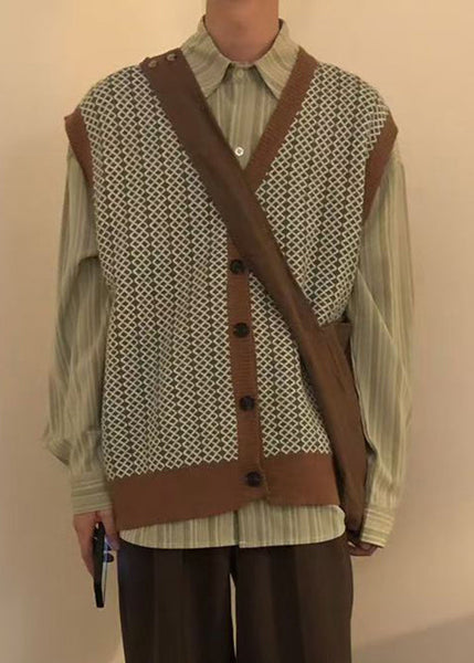 Chic Plaid Button Mens Knit Pullover Vest V Neck Sleeveless RJ029 ABC