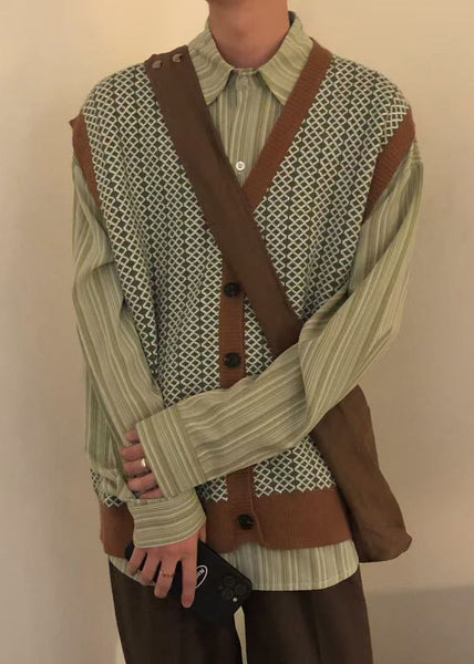 Chic Plaid Button Mens Knit Pullover Vest V Neck Sleeveless RJ029 ABC