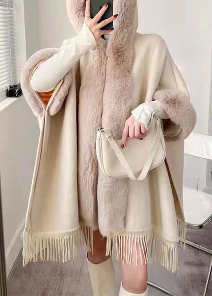 Chic Plaid Hooded Tasseled Patchwork Warm Fleece Cape Coat Half Sleeve YW017 ABC