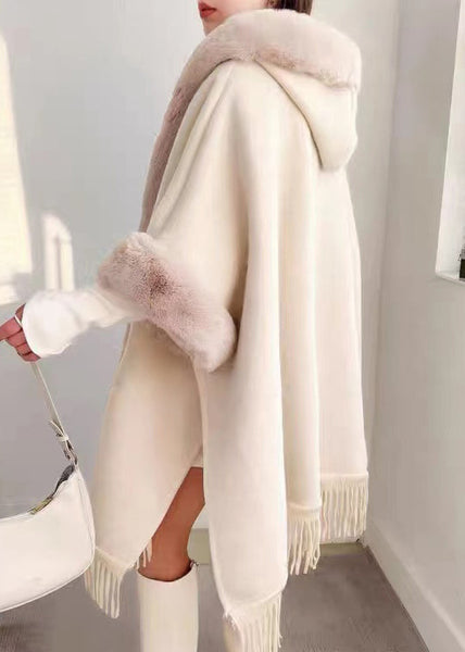 Chic Plaid Hooded Tasseled Patchwork Warm Fleece Cape Coat Half Sleeve YW017 ABC