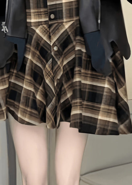 Chic Plaid Patchwork False Two Pieces Faux Leather Coat Spring TY004