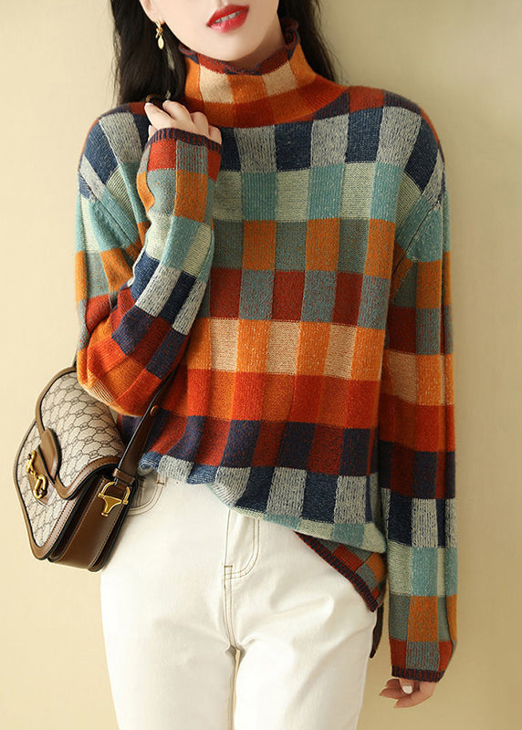 Chic Sweaters Cozy Spring Turtleneck Plaid Knit FashionChic