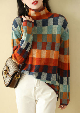 Chic Sweaters Cozy Spring Turtleneck Plaid Knit FashionChic