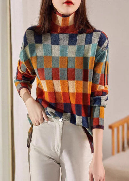 Chic Sweaters Cozy Spring Turtleneck Plaid Knit FashionChic