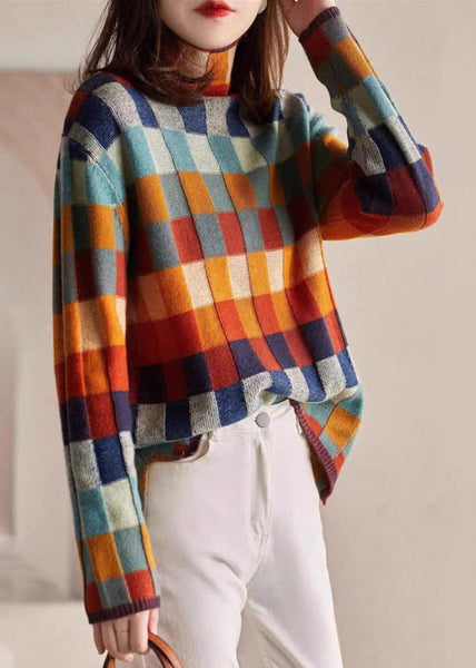 Chic Sweaters Cozy Spring Turtleneck Plaid Knit FashionChic
