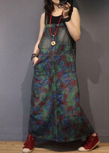 Chic Print Pockets High Waist Denim Straps Dress Sleeveless MN048 MMDM-SDL240704