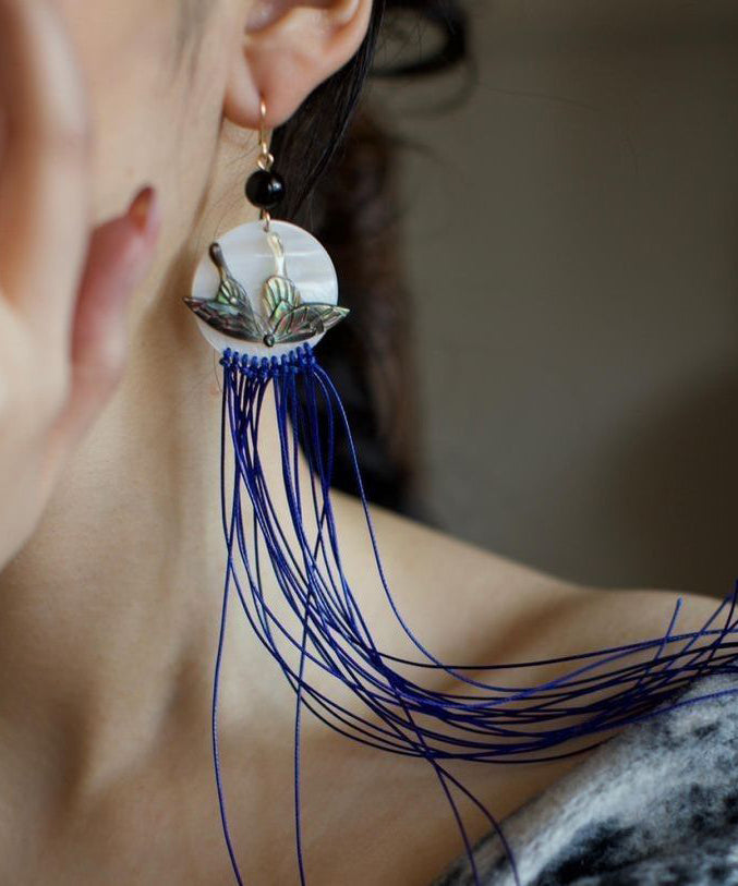 Shell Alloy Butterfly Chic Tassel Earrings Drop Purple Agate FashionChic