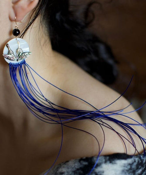 Shell Alloy Butterfly Chic Tassel Earrings Drop Purple Agate FashionChic