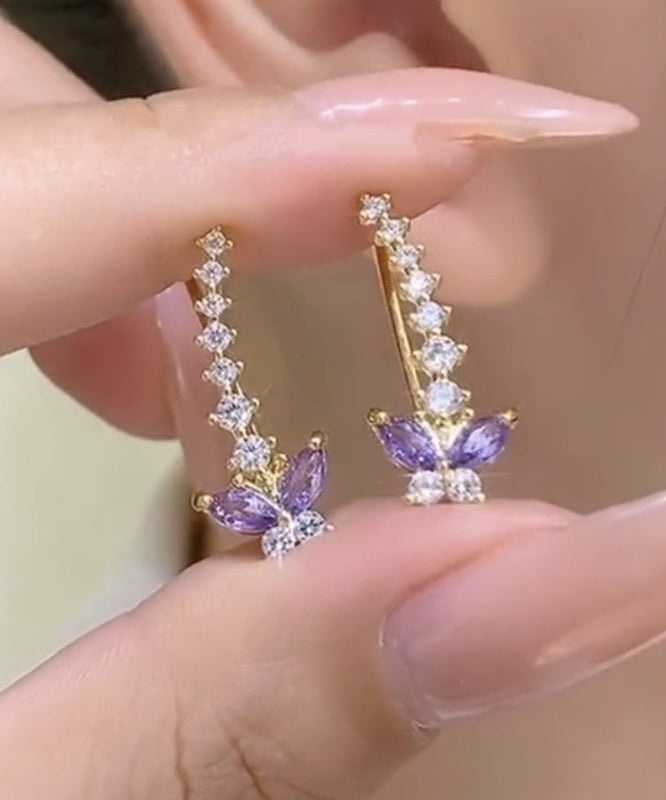 Chic Purple Alloy Zircon Butterfly Stud Earrings WZ008 ABC