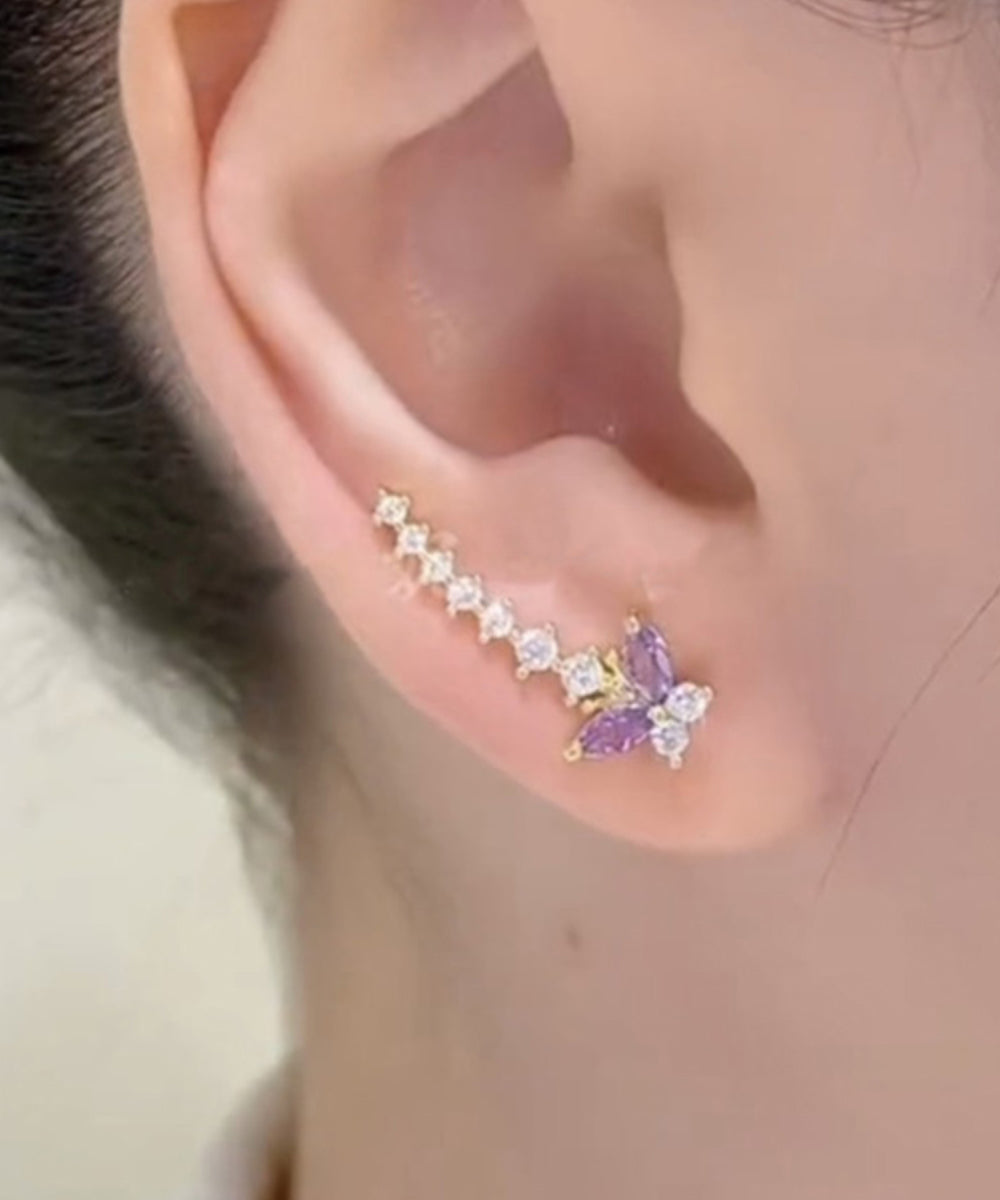 Chic Purple Alloy Zircon Butterfly Stud Earrings EY012 ABC