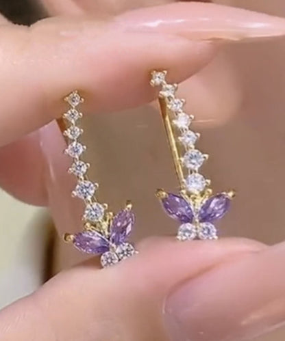 Chic Purple Alloy Zircon Butterfly Stud Earrings EY012 ABC