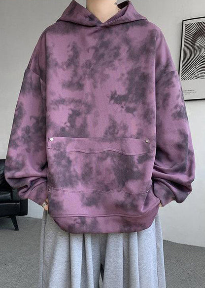 Chic Purple Hooded Tie Dye Cotton Men Sweatshirt Fall RP053 ABC