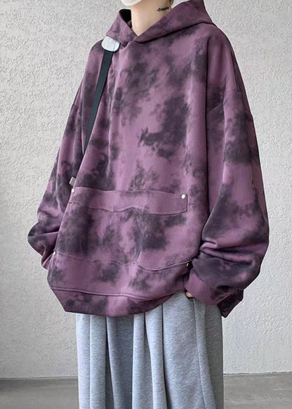 Chic Purple Hooded Tie Dye Cotton Men Sweatshirt Fall RP053 ABC