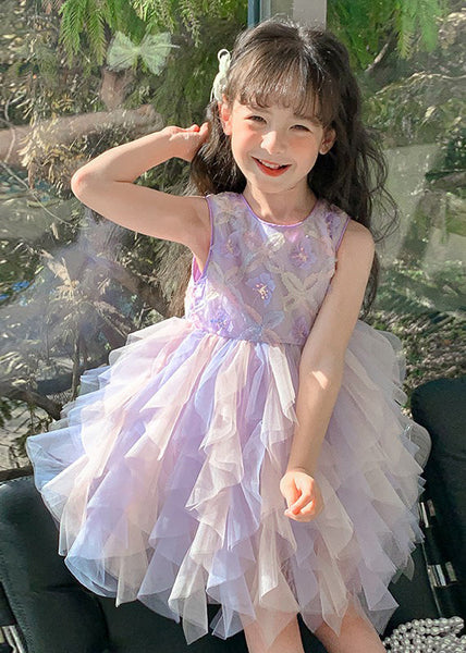 Chic Purple O-Neck Butterfly Tulle Girls Dress Sleeveless TT039 WS-JRTZSDGL240817