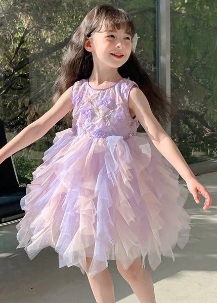Chic Purple O-Neck Butterfly Tulle Girls Dress Sleeveless TT039 WS-JRTZSDGL240817