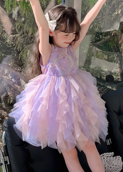 Chic Purple O-Neck Butterfly Tulle Girls Dress Sleeveless TT039 WS-JRTZSDGL240817