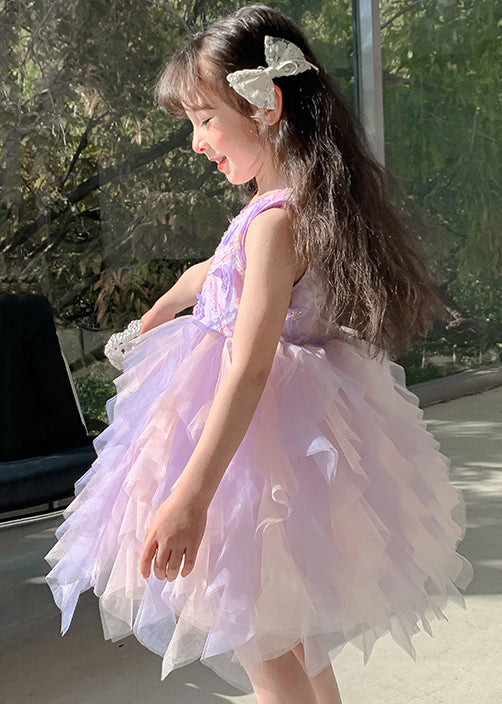 Chic Purple O-Neck Butterfly Tulle Girls Dress Sleeveless TT039 WS-JRTZSDGL240817