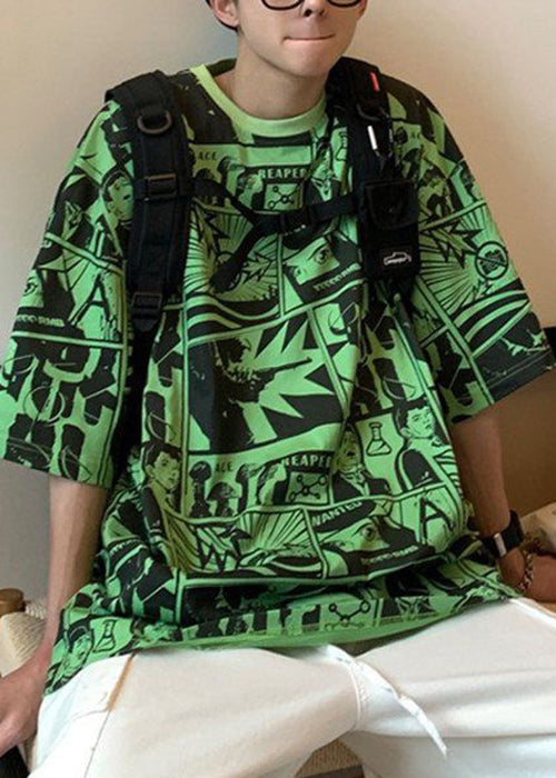 Print Chic Men Shirts Cotton Neck T Purple Summer O FashionChic