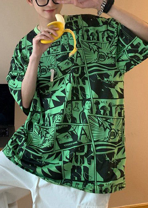 Print Chic Men Shirts Cotton Neck T Purple Summer O FashionChic