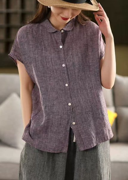 Purple Linen Chic Shirt Pan Summer Peter Top Collar FashionChic