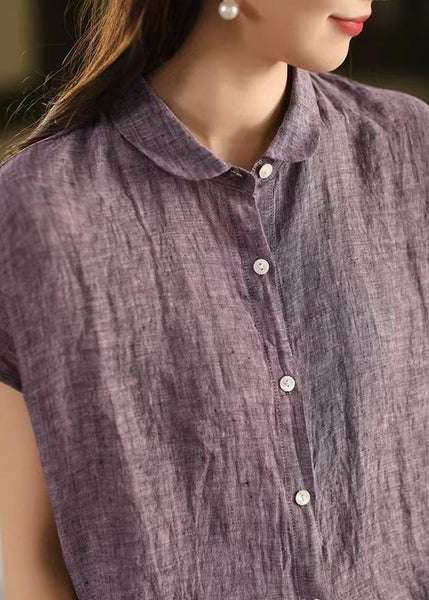 Purple Linen Chic Shirt Pan Summer Peter Top Collar FashionChic