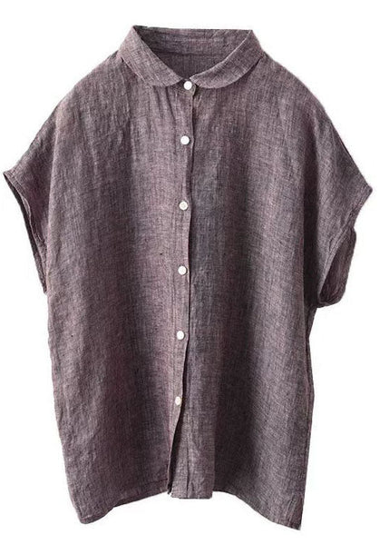 Purple Linen Chic Shirt Pan Summer Peter Top Collar FashionChic