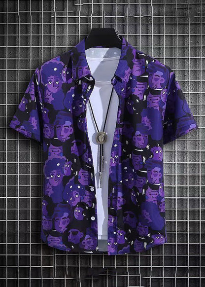 Chic Purple Print Shirt And Shorts Ice Silk Men Two Pieces Set Summer HG047 Men-Silk-MENTS240725