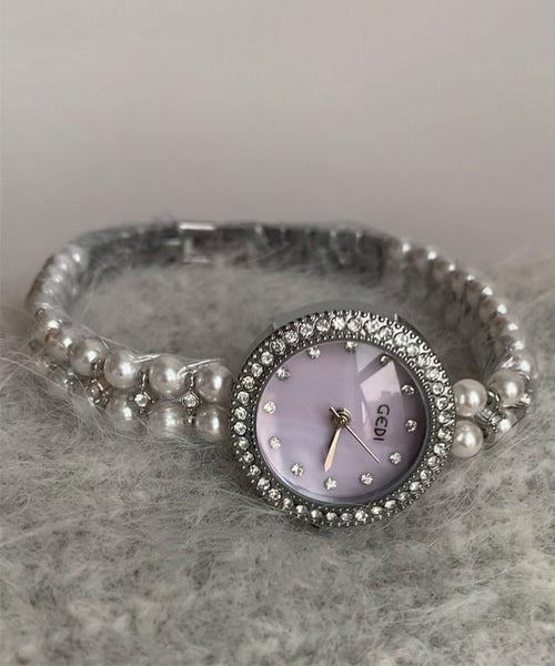 Zircon Stainless Glass Purple Watches Tempered Chic Steel FashionChic