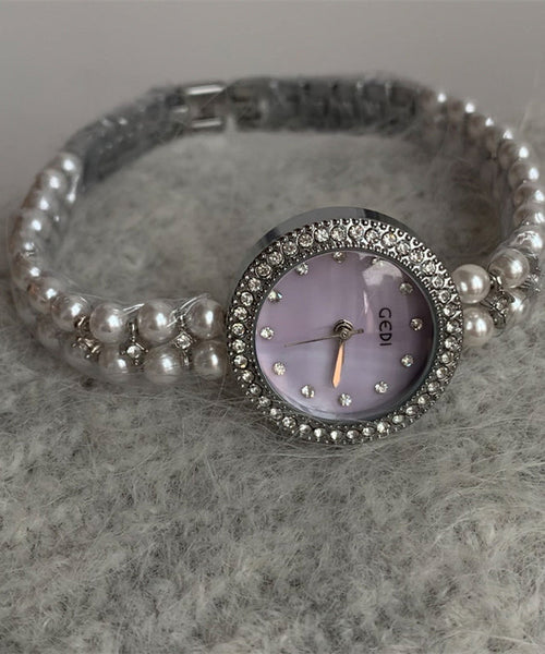 Zircon Stainless Glass Purple Watches Tempered Chic Steel FashionChic