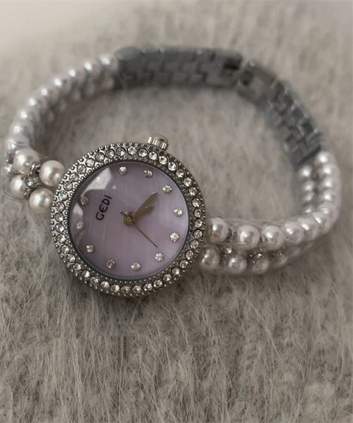 Zircon Stainless Glass Purple Watches Tempered Chic Steel FashionChic