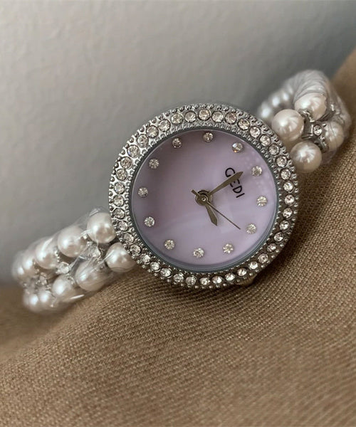 Zircon Stainless Glass Purple Watches Tempered Chic Steel FashionChic