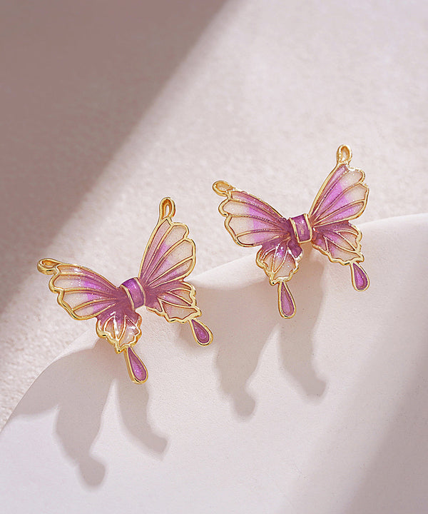 Chic Purple Sterling Silver Overgild Drip Glaze Butterfly Stud Earrings EY005 ABC