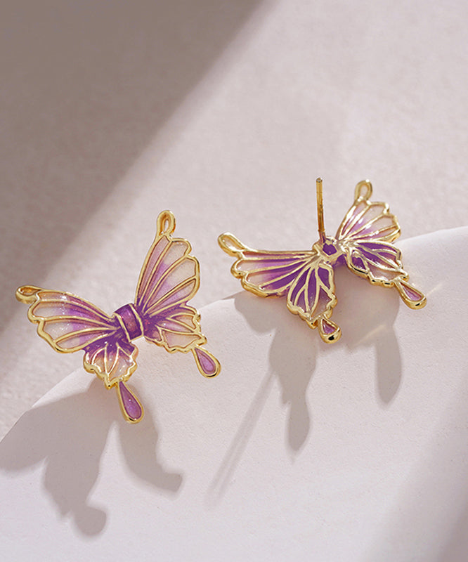 Chic Purple Sterling Silver Overgild Drip Glaze Butterfly Stud Earrings EY005 ABC