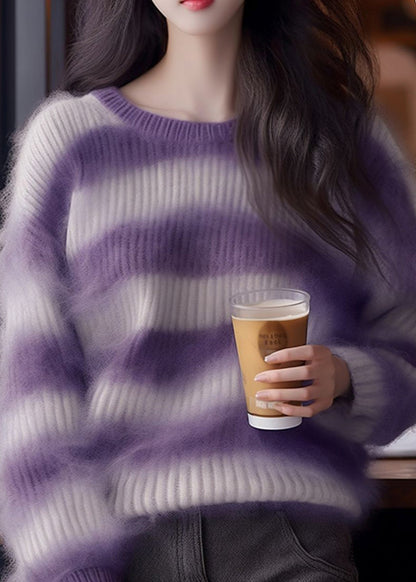 Chic Purple Striped Cozy Ma Hai Mao Sweaters Fall QI001 OM-BB241005