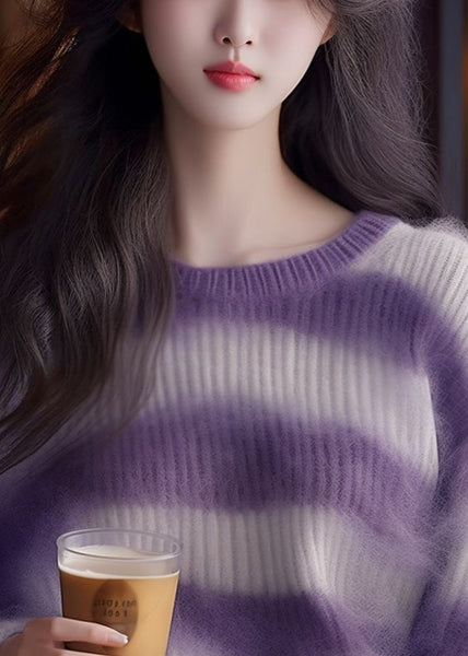Chic Purple Striped Cozy Ma Hai Mao Sweaters Fall QI001 OM-BB241005