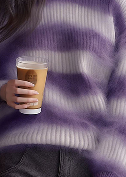 Chic Purple Striped Cozy Ma Hai Mao Sweaters Fall QI001 OM-BB241005